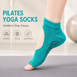 Open-Toe Grip Non-Slip Cotton Pilates Socks for Yoga Workout Classes