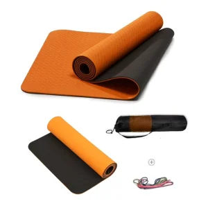 Orange Double-Layer TPE Yoga Mat, Thick Wide Non-Slip Foldable, for Men and Women with Logo