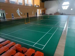 Oulin Waterproof PVC Badminton Court Floor Covering with Heavy Duty Net and Post Set Easy to Install for Indoor Outdoor Use