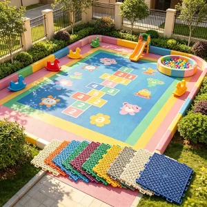 Outdoor Anti Aging Interlock Plastic Floor Interlocking Modular Tile for Preschool Play Yard Ground