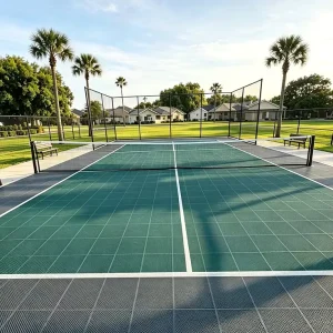 Outdoor PP Pickleball Court Sports Flooring, 16*8M Court Design with Anti-Slip Granules