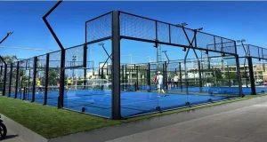 Outdoor Panoramic Padel Court 20x10m Heavy Duty Galvanized Steel 12mm Tempered Glass Sports Flooring Complete Set 8 Pieces 200W