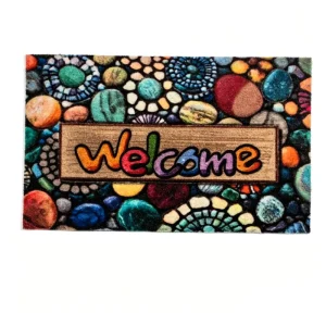 Outdoor Printed Polyester Door Mat with PVC Backing Faux Coir Entrance Mat Waterproof Welcome Floor Mat