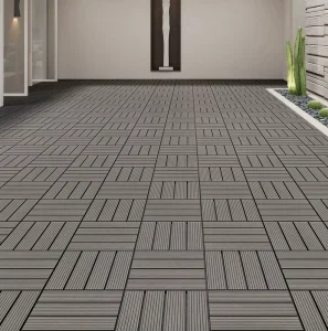 Outdoor WPC Interlocking Floor Tiles for Patio, Garden and Balcony, Waterproof Anti-Slip Plastic Base Deck Tiles