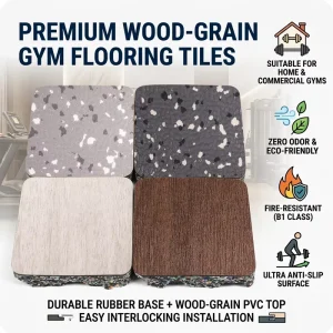PILOTSPORTS Eco Friendly Shock Absorption Rubber Flooring Gym Fitness Center Indoor Sports Court PVC Rubber Mats Wood Grain
