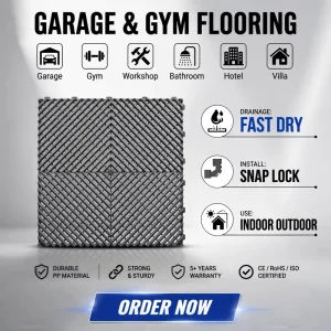PP Interlocking Modern Garage Supermarket Floor Tiles 18mm Anti-Slip Waterproof Drainage Eco-Friendly Plastic Flooring