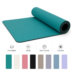 PU Rubber Pilates Exercise Mat 183x68cm 4.5mm, Rectangular Wet-Grip Non-Slip Hot Yoga Mat with Custom Logo and Private Label