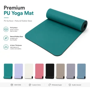 PU Rubber Workout Mat 183x68cm 4.5mm Rectangular Wet Grip Non Slip Yoga Pilates Training Mat Custom Logo Private Label Supplier