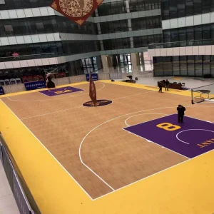 PVC BASKETBALL DESIGN COURT WITH 3 10MM ROLL TILE FLOORING