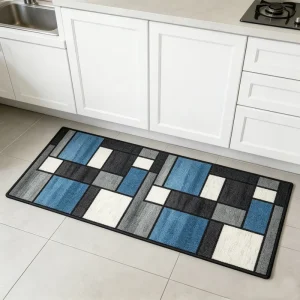 PVC-Edged Polyester Printed Kitchen Floor Mat, Non-Slip, Washable, Durable