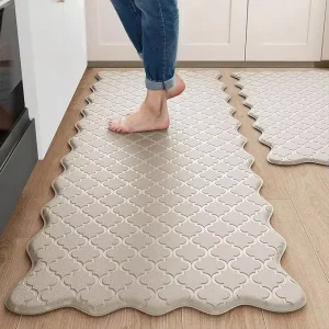 PVC Kitchen Floor Mat Waterproof Anti-Fatigue Non-Slip Foam Backing Geometric Pattern Medium Thickness (0.4-0.6 In.) Scalloped