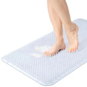 PVC Non-Slip Grass Bathtub Mat 66*36cm Sturdy Soft Quick-Drain Shower Floor Mat with Soft Bristles for Scrubbing Feet