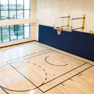 PVC Sports Vinyl Laminate Wood Design Flooring with Shock Absorption 4.5mm Thick for Basketball and Badminton Courts