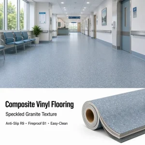 PVC Vinyl Flooring 2.0mm Heterogeneous Sheet Class 34 B1 Fireproof T Wear Layer 100% Recyclable Eco Friendly Low VOC