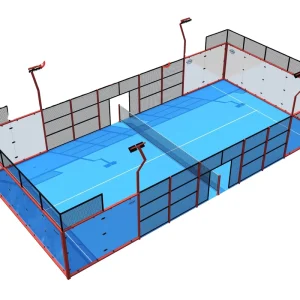 Panoramic Tennis Padel Court Floor with Galvanized Steel Posts 12mm Tempered Glass 10mm Artificial Turf