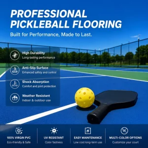 Pickleball Court Flooring System with Anti-Slip Shock-Absorption PVC Sports Surface for Indoor Outdoor Training
