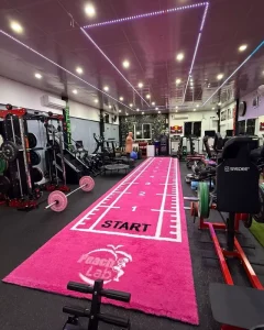 Pink and Black Sled Track Artificial Grass Gym Floor Mat Turf with End Zone