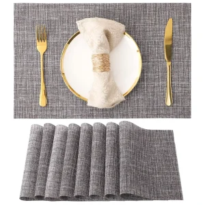 Place Mats 450x300mm Table Mats PVC Washable Woven Placemat Dark Gray