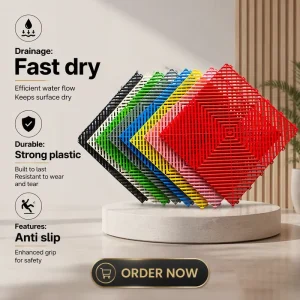 Plastic Interlocking Drainage Floor Tiles Anti-Slip PP Grating for Car Wash Bay and Auto Workshop