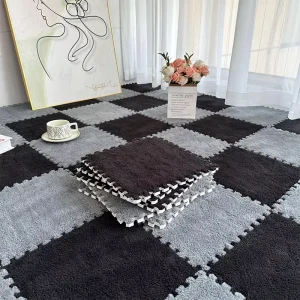 Plush Interlocking Foam Carpet Floor Mat Non-Slip Shaggy Patchwork Rug for Bedrooms and Children’s Rooms