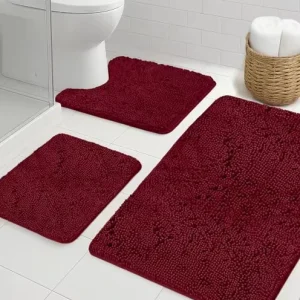 Plush Shaggy 3-Piece Bath Rug Set with Rubber Backing Machine Washable 24-Inch Mats