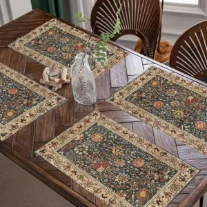 Polyester 4pcs Set Geometry Check Designs Printed Placemats Linen Table Mats Washable Heat Resistant Technology Fabric Table Mat