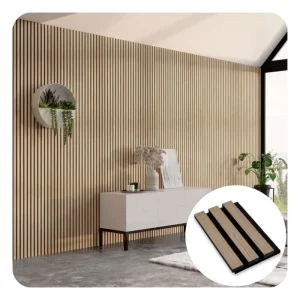 Polyester Fiber Wood Strip Sound absorbing Board Akupanel White Oak Veneer MDF Wood Slat Acoustic Panel on Black PET Felt