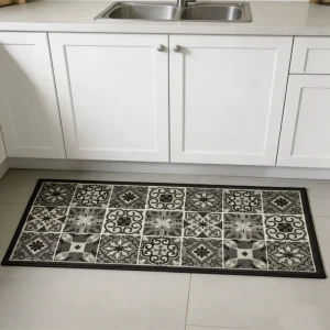 Polyester Printed Kitchen Floor Mat with PVC Edging, Non-Slip, Washable, Machine-Made
