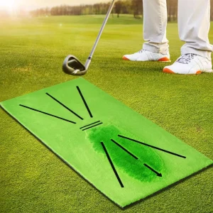 Portable Golf Practice Mat, 23 x 12 in, Dual-Direction Lines, Ball Placement Crosshair and Arrow, Indoor/Outdoor Training
