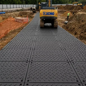 Portable Interlocking HDPE Road Mats Heavy Load Capacity Temporary Flooring Virgin HDPE 4×8 Ground Protection Mats