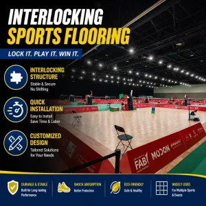 Portable Interlocking Sports Flooring Modular Basketball Court Floor Quick Install Customizable Event Stadium Wood 22mm Thick