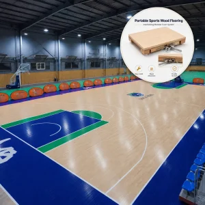 Portable Tool-Free Removable Interlocking Hardwood Basketball Flooring with High Elasticity and Shock Absorption