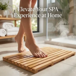 Premium Bamboo Bath Mat for Shower Non Slip Wooden Bathroom Floor Mat Sustainable Water Resistant Spa Mat for Inside Outside Use
