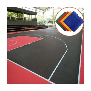 Premium PP Modular Interlocking Plastic Floor Tiles for Basketball Pickelball Court Flooring Black Red