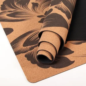 Printed Cork Yoga Mat 3mm Natural Rubber Base Non-Slip for Pilates Aerobic Exercise Bulk OEM