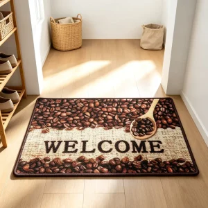 Printed Kitchen Floor Mat Non-Slip Loop Pile Rug with Bound Edge Washable Custom Size Entrance Mat