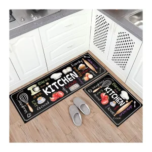 Printed Washable Waterproof Non-Slip Kitchen Rug Runner Set, 2-Piece