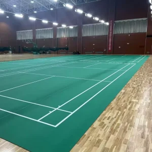 Professional 4.5mm Crystal Sand Badminton Court Mat 1.2mm Wear Layer PVC Flooring for Indoor Sports Hall