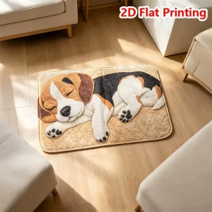 Puppy Dog 2D Printed Quilted Non-Slip Floor Mat, Soft Absorbent Bedroom and Bathroom Rug