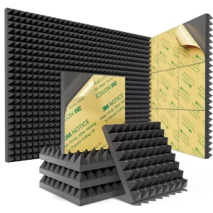 Pyramid Sound Proof Foam Panels with Self Adhesive 12″ X 12″ X 2″ Acoustic Foam Panels of High Density Soundproof Wall Panels