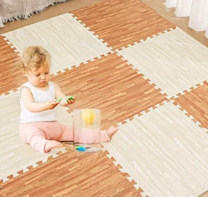Realistic Wood-Effect Interlocking Floor Mats, Thick, Soft, Baby-Friendly Crawling Mats