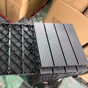 Recycled PP Plastic Click-Lock Flooring Tiles, Black and Dark Grey, for Patios, Balconies, and Parking Areas