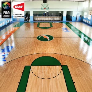 Red Maple Solid Wood T&G Interlocking Floor Tiles, 22mm, Shock-Absorbing Indoor Basketball Court Flooring