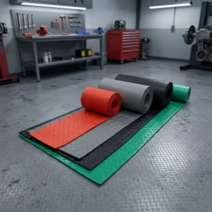 Red Textured Rubber Floor Mat Roll Non Slip Waterproof Wear Resistant for Garage Workshop