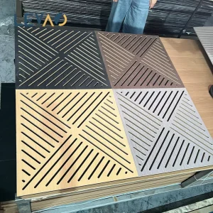 Restaurant Bar Area Honeycomb Slatted Wood Veneer Decorative Interior Soundproof Polyester Fiber Acoustic Panel Board
