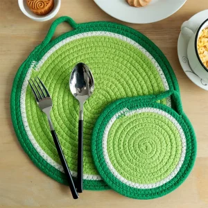 Round Cotton Rope Heat Insulation Pad Kitchen Dining Woven Placemat