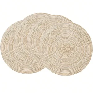 Round Woven Polyester Cotton Blend Placemats, Heat-Resistant, Non-Slip, Washable, 30/38 cm
