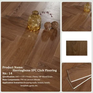 SPC Click Flooring Dark Walnut Wood Grain Herringbone PVC Calcium Silicate Rigid Core Vinyl Plank for Home Hotel Commercial
