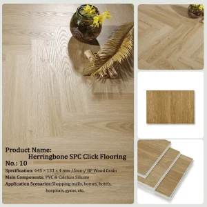 SPC Click Flooring Light Wood Grain Herringbone PVC Calcium Silicate Rigid Core Vinyl Plank for Mall Hospital Gym
