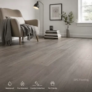 SPC Scratch-Resistant Rigid Core Flooring, High-Density Wood-Look Design for Shopping Malls
